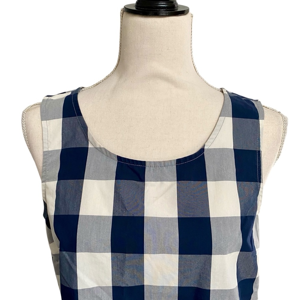 Anthropologie HD in Paris Navy Blue & White Buffalo Check Gingham Peplum Top - Picture 3 of 14